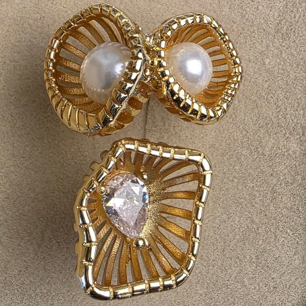 14K Gold Plated Sterling Pearl CZ Ring